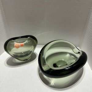Holmegards Glass cigar tray and heart shaped pen holder desk set made in Denmark